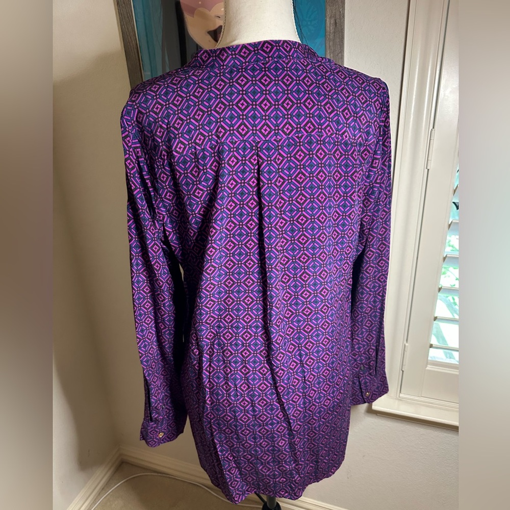 C WONDER  Brilliant Fuschia Blue Purple 100% Silk Blouse M - Picture 2 of 7